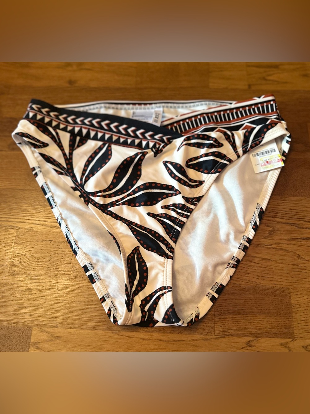 Bar III Black and White Bikini Bottom with Rust Dot Accents